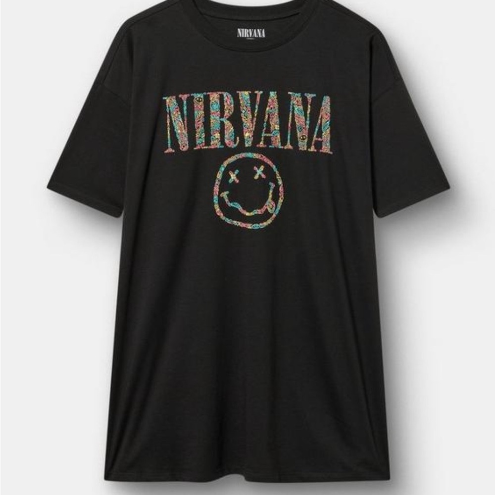 Torrid Black Tee with Colorful Nirvana Graphic